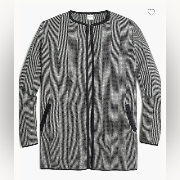 J. Crew Factory Vanessa Sweater Jacket Black and White Herringbone Open Cardigan - Picture 3 of 12